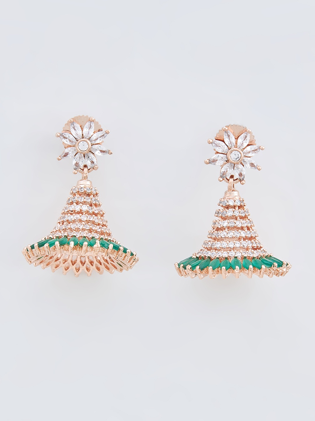 

Kushal's Fashion Jewellery Rose Gold & Green Floral Jhumkas Earrings