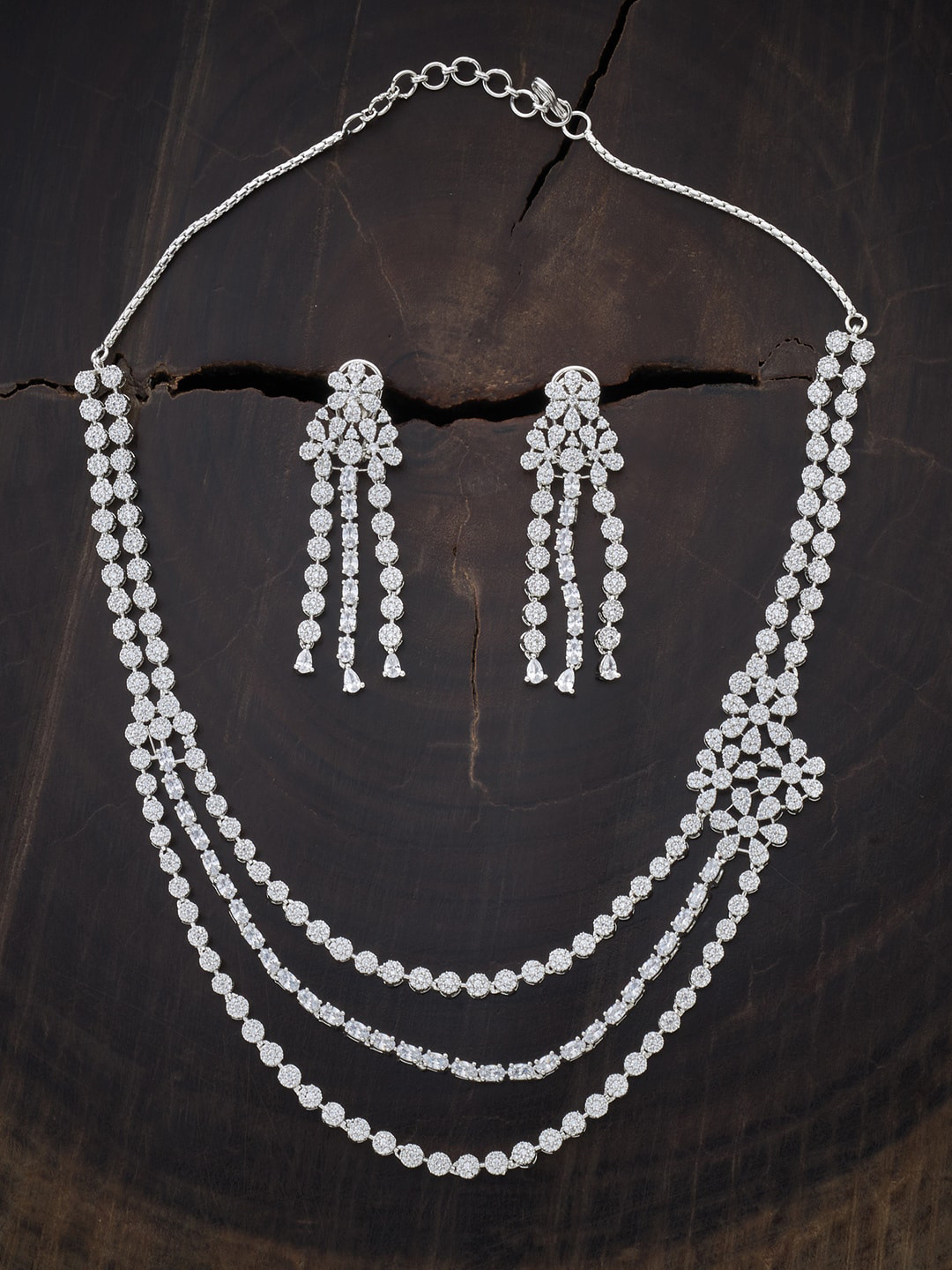 

Kushal's Fashion Jewellery Women White Rhodium-Plated & White CZ Studded Jewelry Set