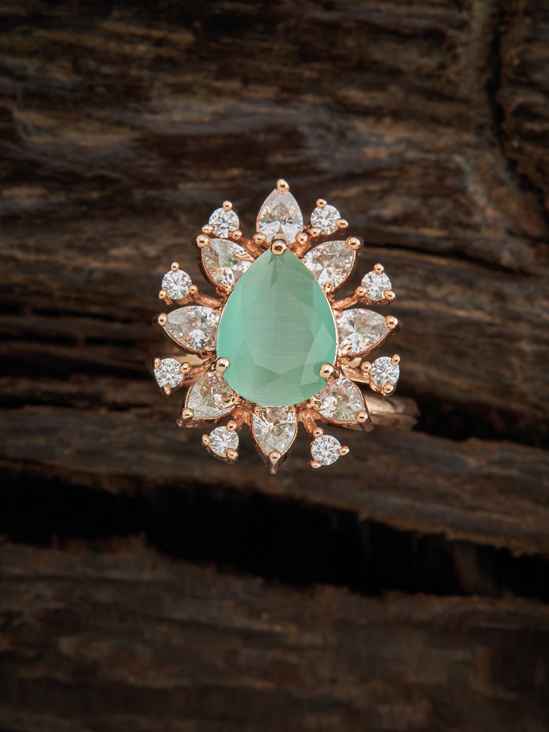 

Kushal's Fashion Jewellery Sea Green Rose Gold-Plated CZ Studded Finger Ring