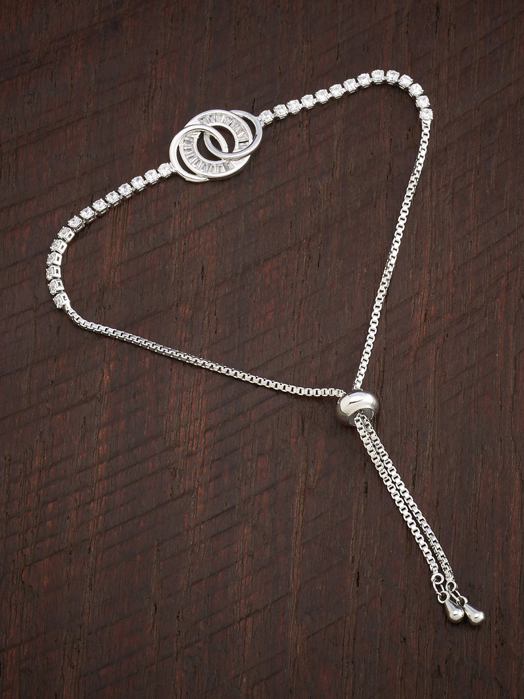

Kushal's Fashion Jewellery Women White & Silver-Toned Cubic Zirconia Silver-Plated Wraparound Bracelet