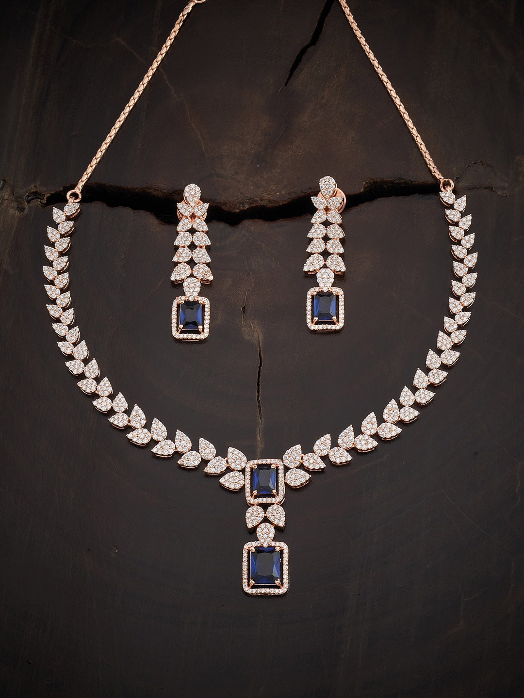 

Kushal's Fashion Jewellery Rose-Gold-Plated White & Blue CZ-Studded Jewellery Set