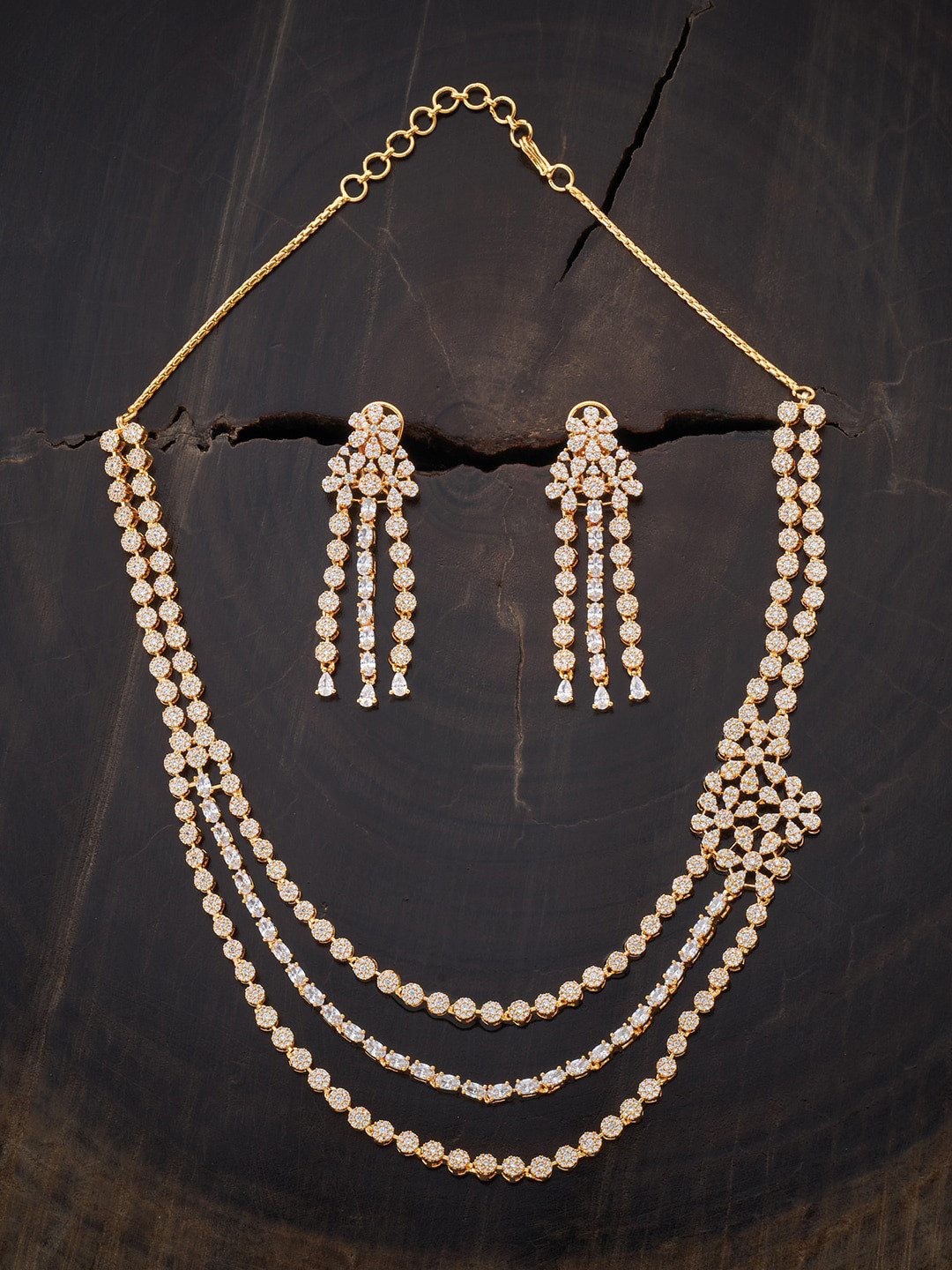 

Kushal's Fashion Jewellery Gold-Plated White CZ-Studded Jewellery Set