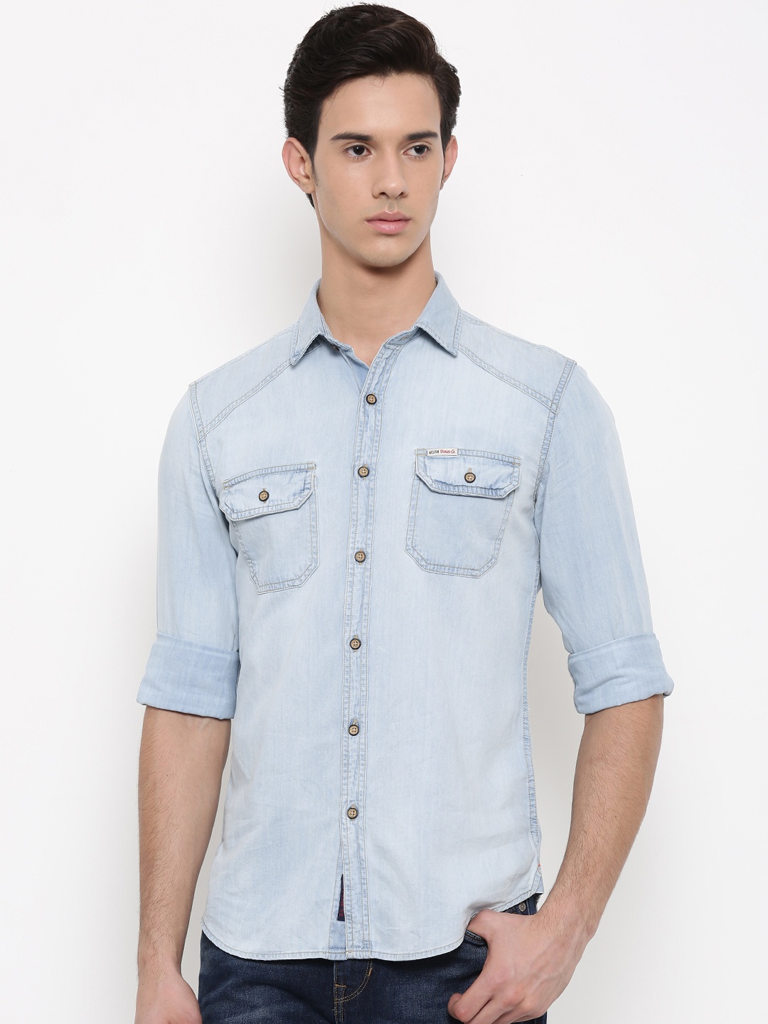 

U.S. Polo Assn. Men Blue Regular Fit Faded Chambray Shirt