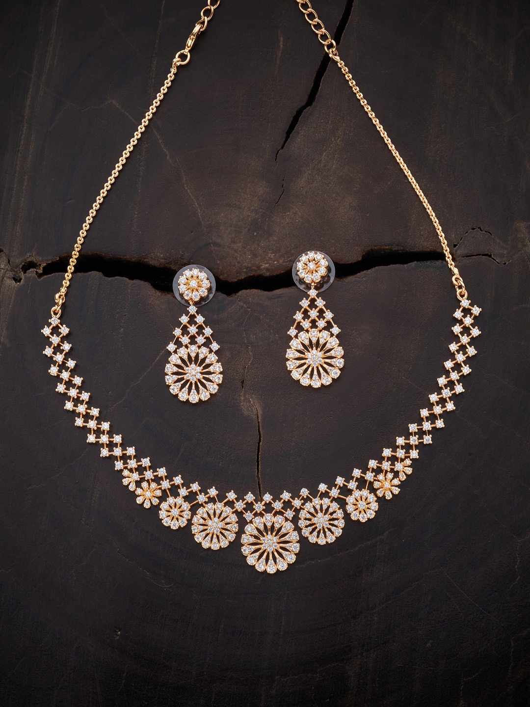 

Kushal's Fashion Jewellery Gold-Plated White CZ-Studded & Beaded Jewellery Set