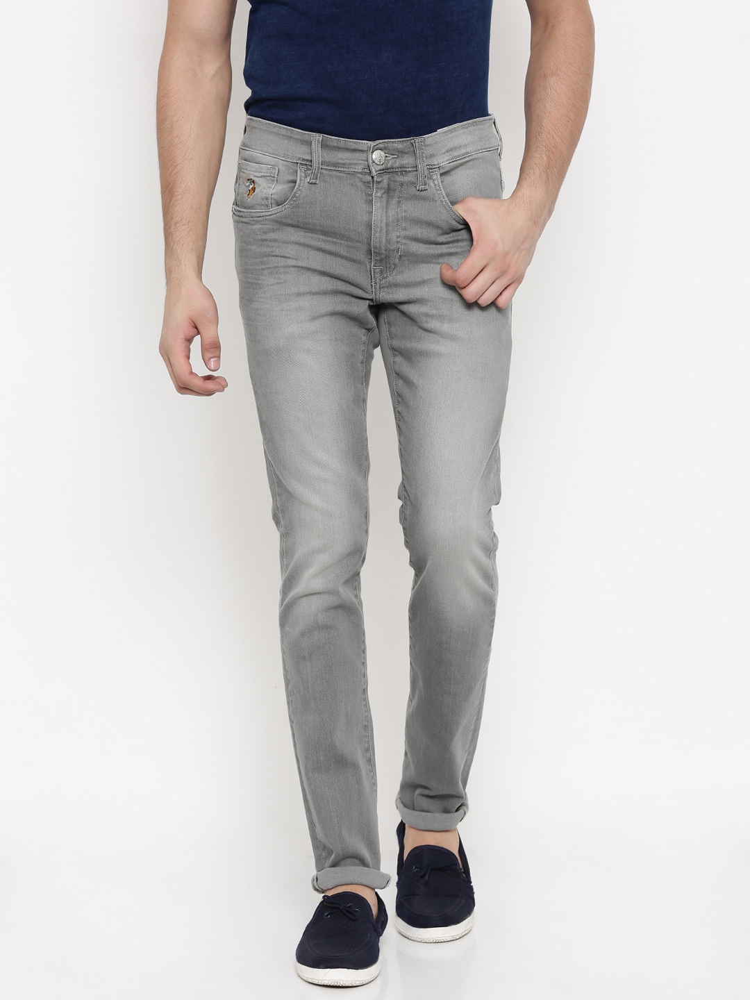 

U.S. Polo Assn. Men Grey Skinny Fit Mid-Rise Clean Look Jeans