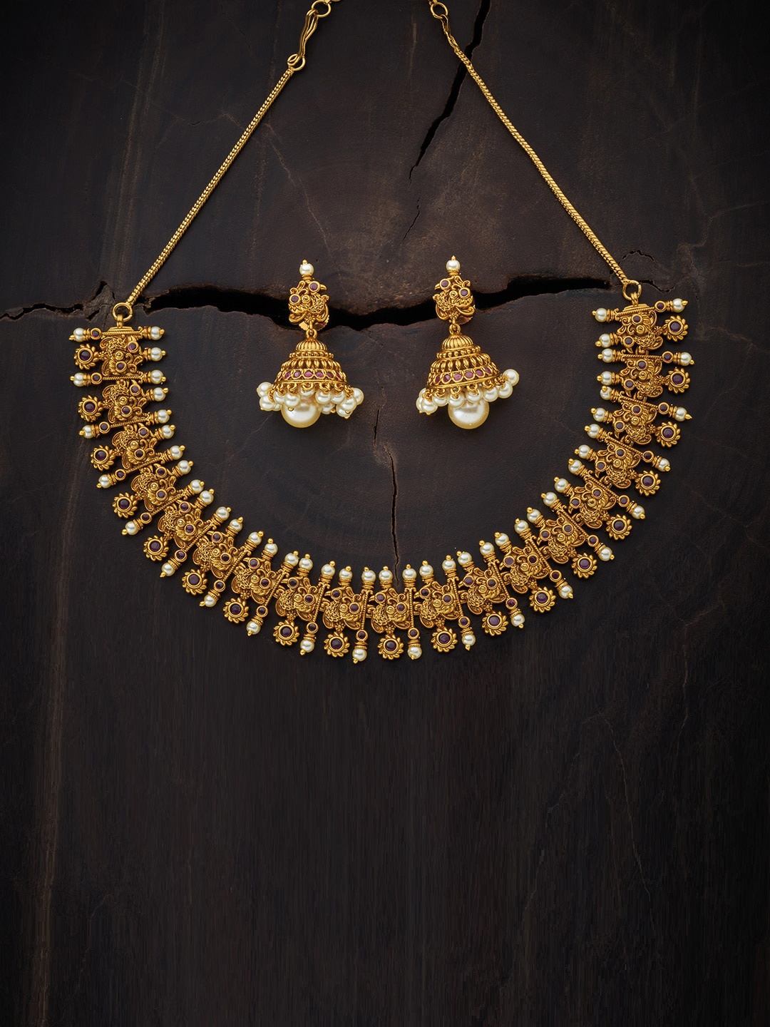 

Kushal's Fashion Jewellery Gold-Plated White & Red Beaded Jewellery Set
