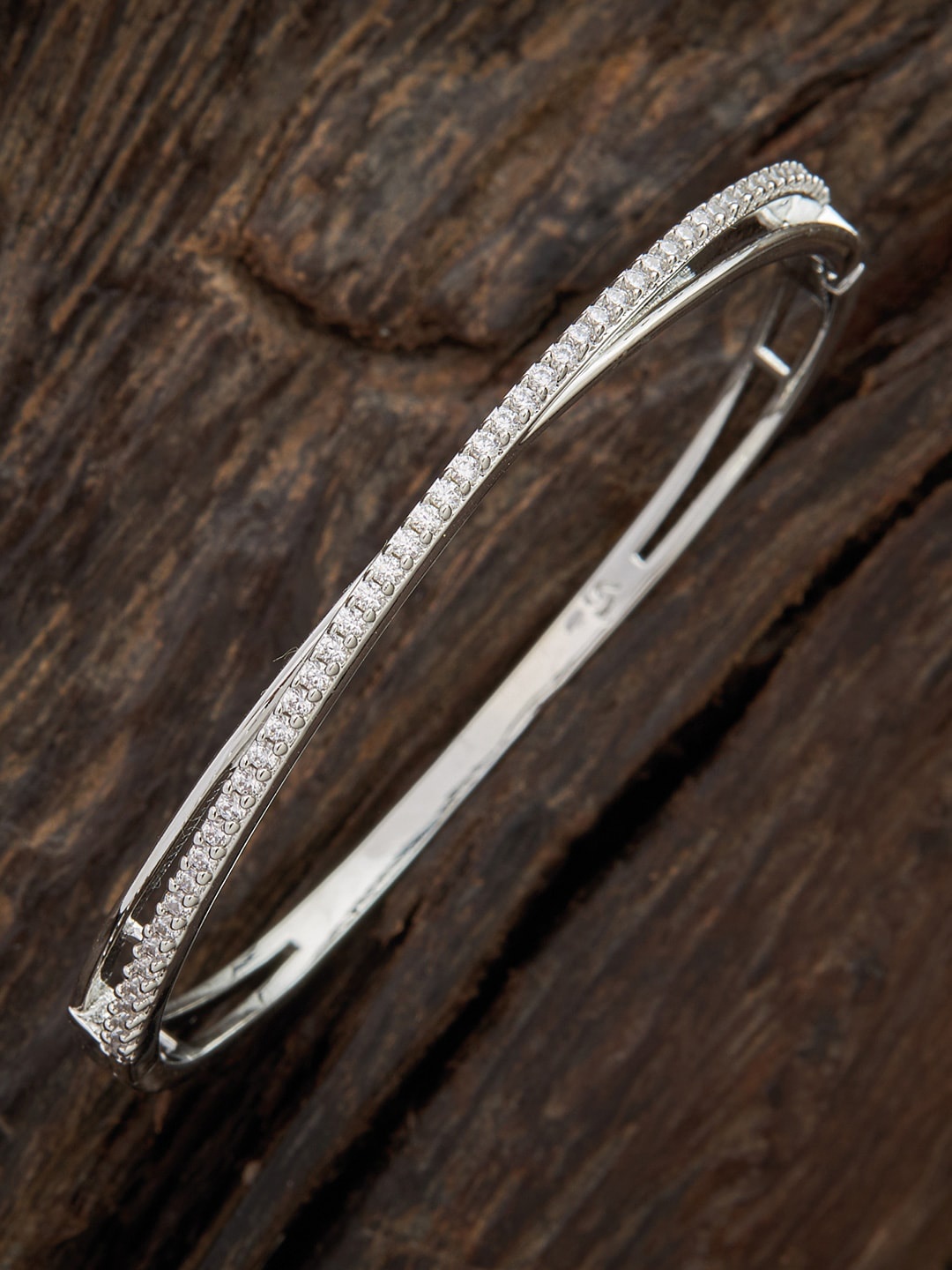 

Kushal's Fashion Jewellery White Rhodium Plated Stone-Studded Bangle