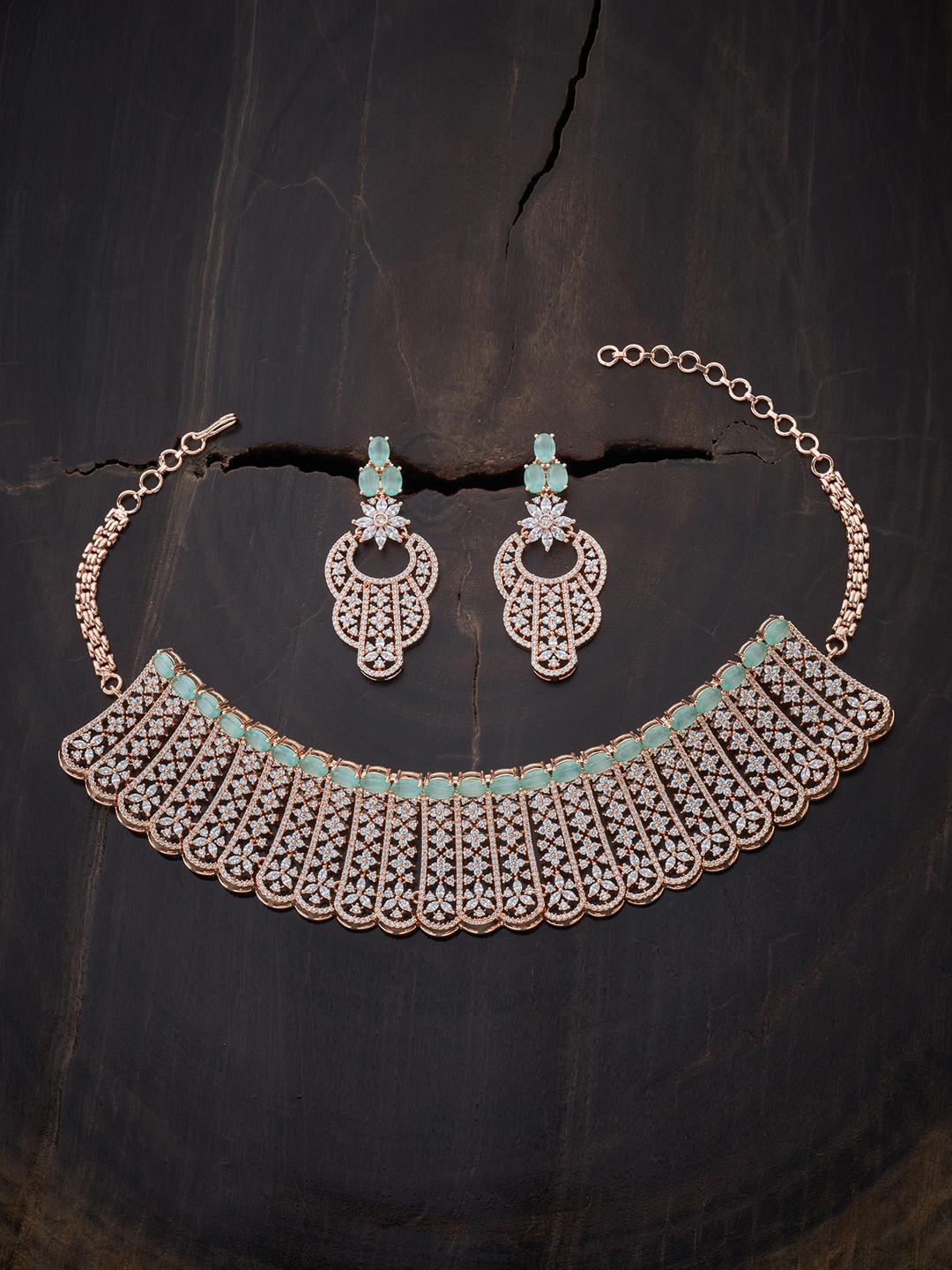 

Kushal's Fashion Jewellery Rose Gold-Plated Sea Green Jewellery Set