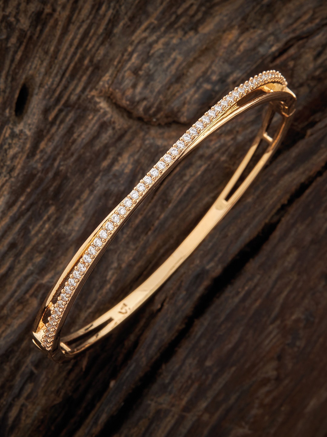 

Kushal's Fashion Jewellery White Gold-Plated Gold-Toned CZ Studded Kada Bangle