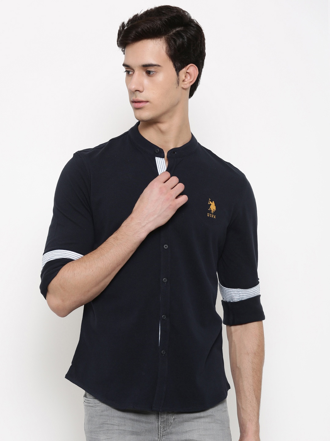 

U.S. Polo Assn. Men Navy Blue Regular Fit Solid Casual Shirt