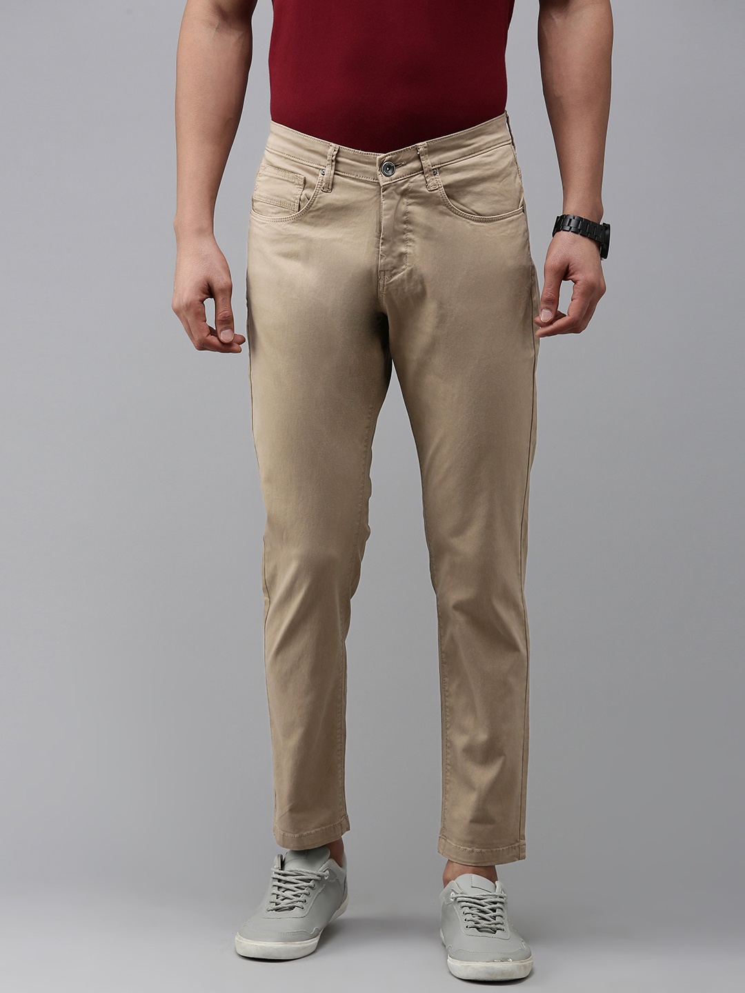 

SPYKAR Men Solid Regular Kano Fit Mid-Rise Trousers, Khaki