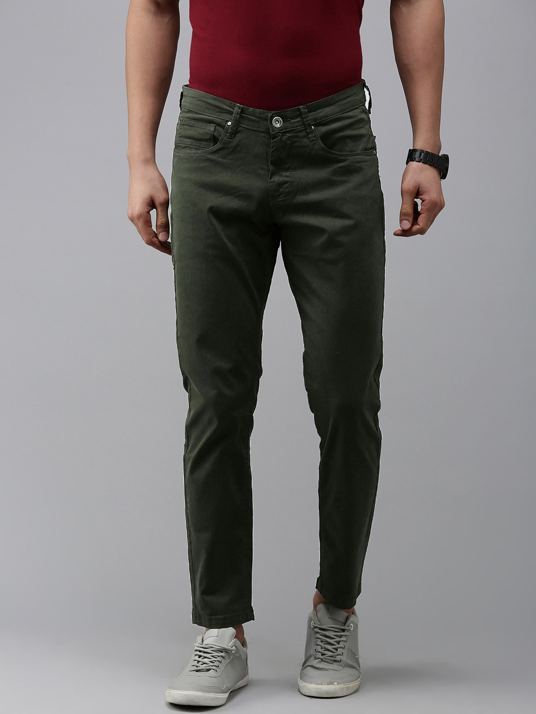 

SPYKAR Men Solid Regular Kano Fit Mid-Rise Trousers, Olive
