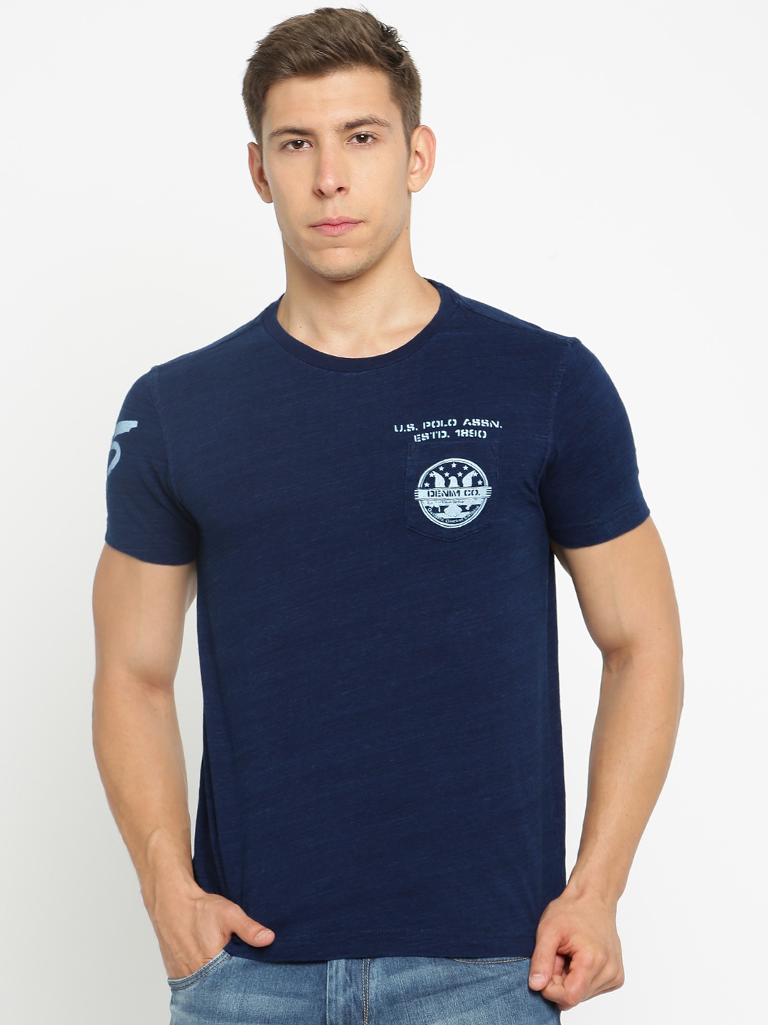 

U.S. Polo Assn. Men Navy Blue Solid Round Neck T-shirt