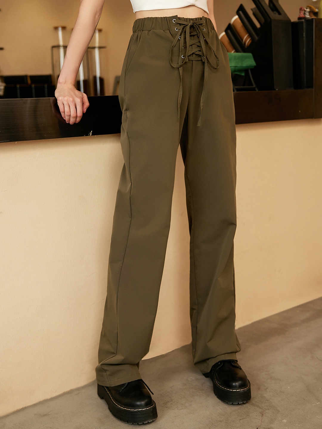 

URBANIC Women Olive Green Parallel Trousers
