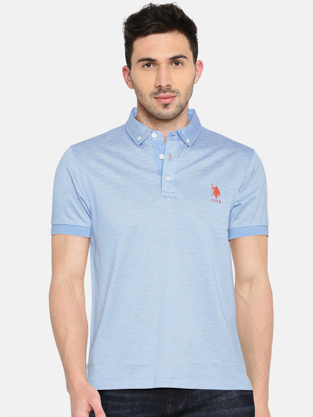 

U.S. Polo Assn. Men Blue Striped Polo Collar T-shirt