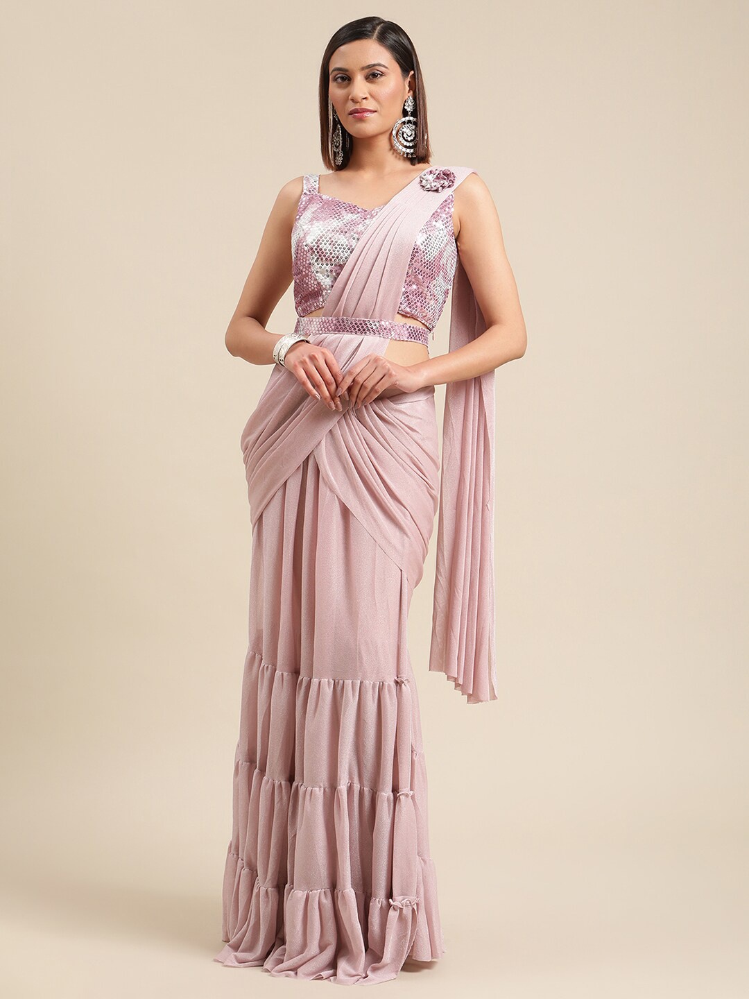 

Grancy Pink Lycra Leheriya Saree