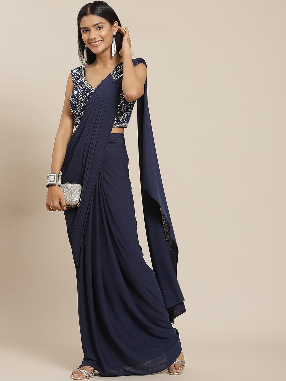 

Grancy Blue Sequinned Leheriya Saree