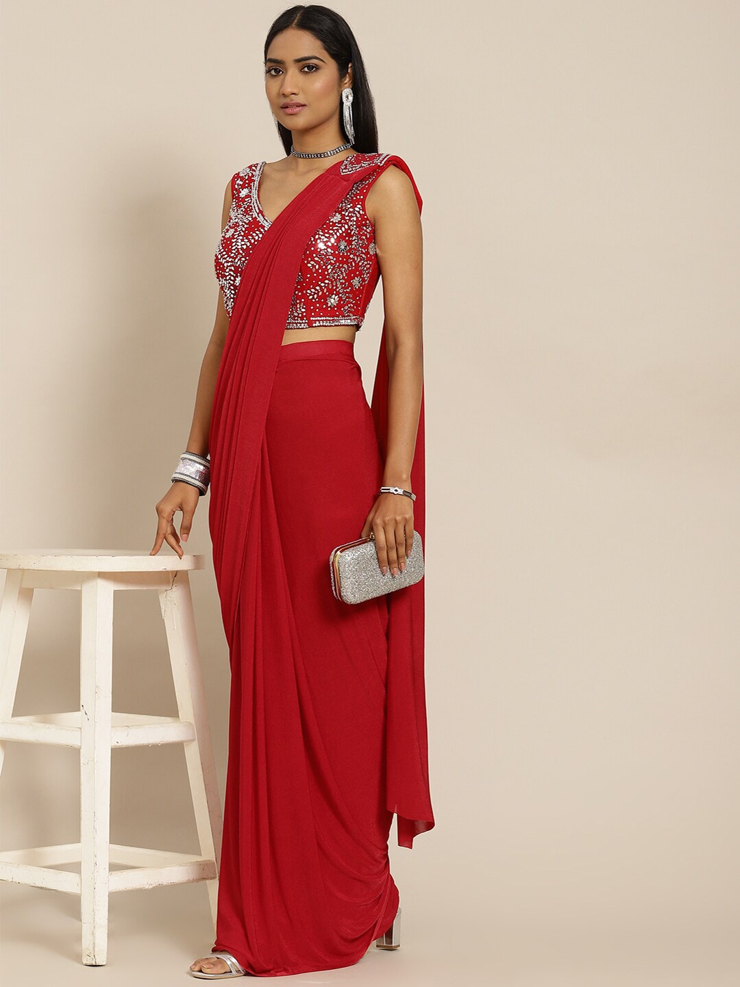 

Grancy Maroon Solid Leheriya Saree