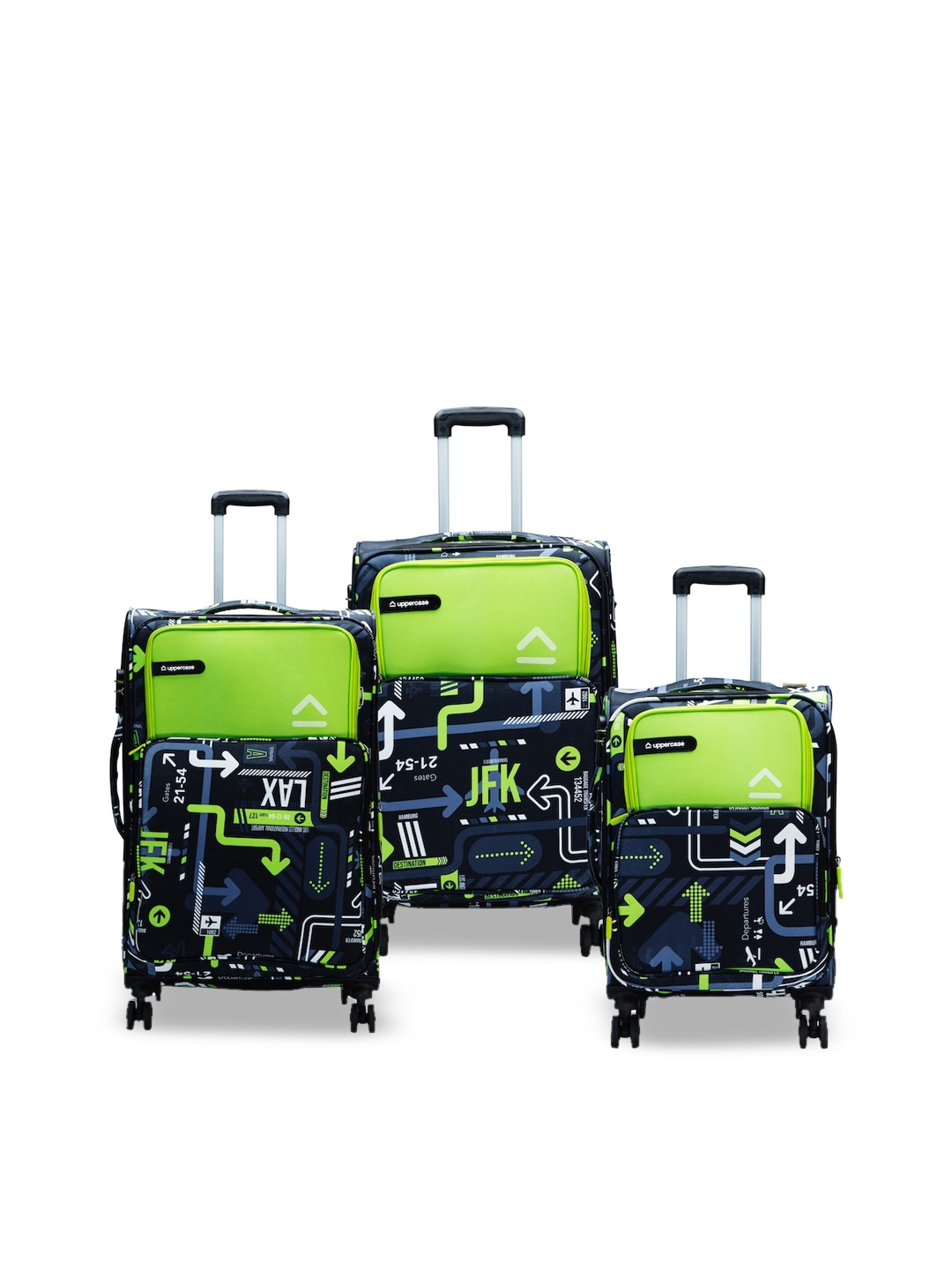 

uppercase Adults Set of 3 Printed Sustainable Trolley Suitcase (Cabin+Medium+Large), Green