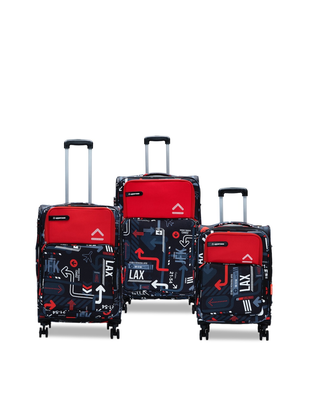 

uppercase Set Of 3 JFK Printed Sustainable Trolley Bags, Red