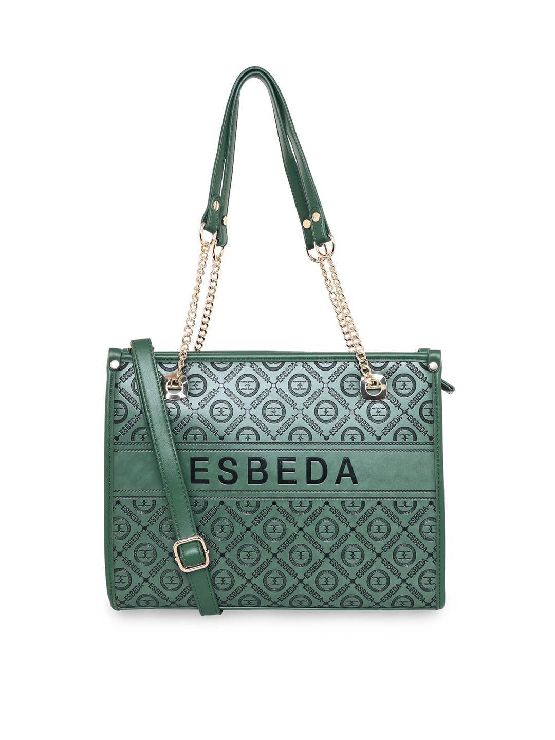 

ESBEDA Women Green Printed Logo Embossed Handbag