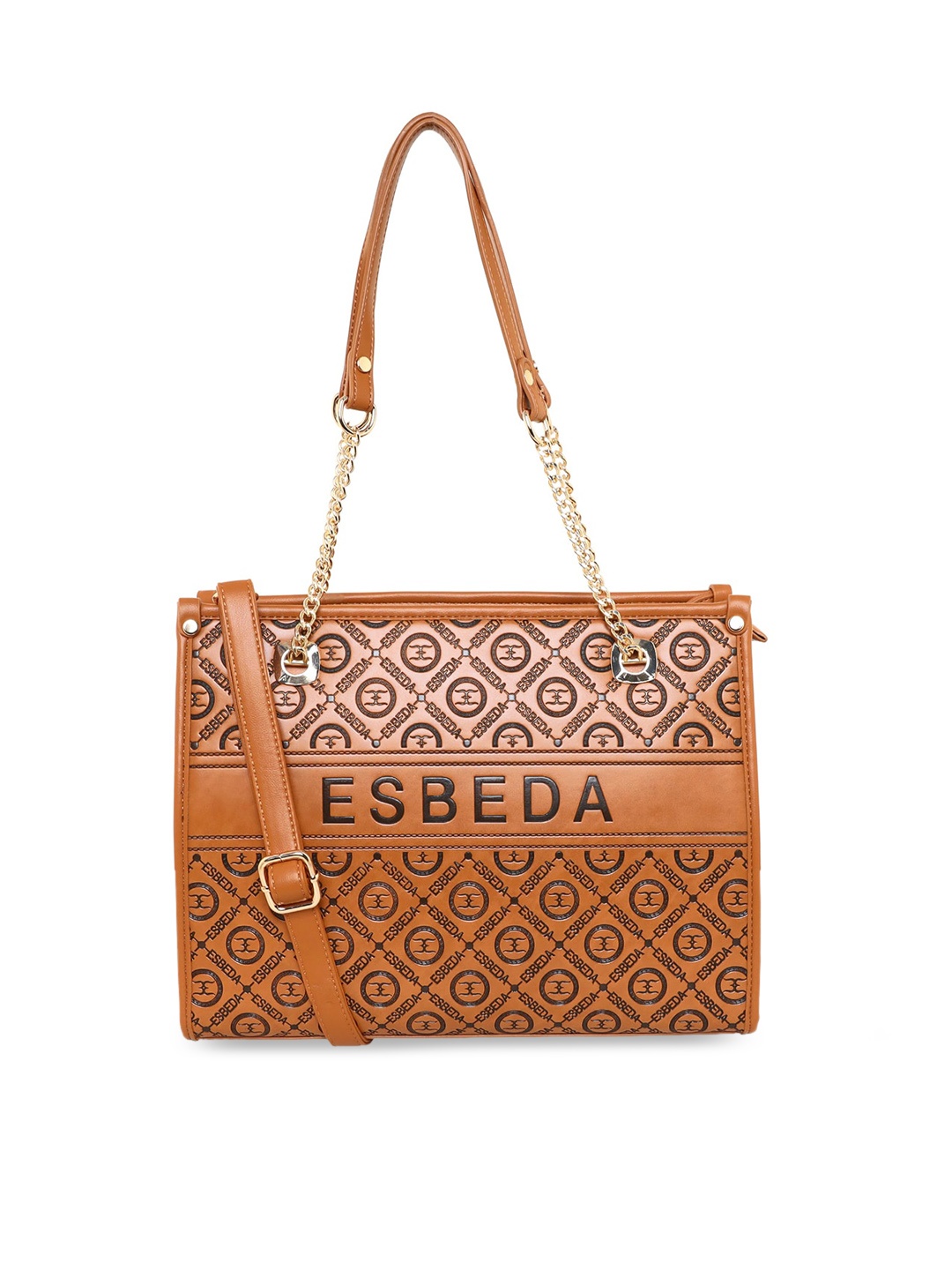 

ESBEDA Tan PU Structured Handheld Bag with Cut Work