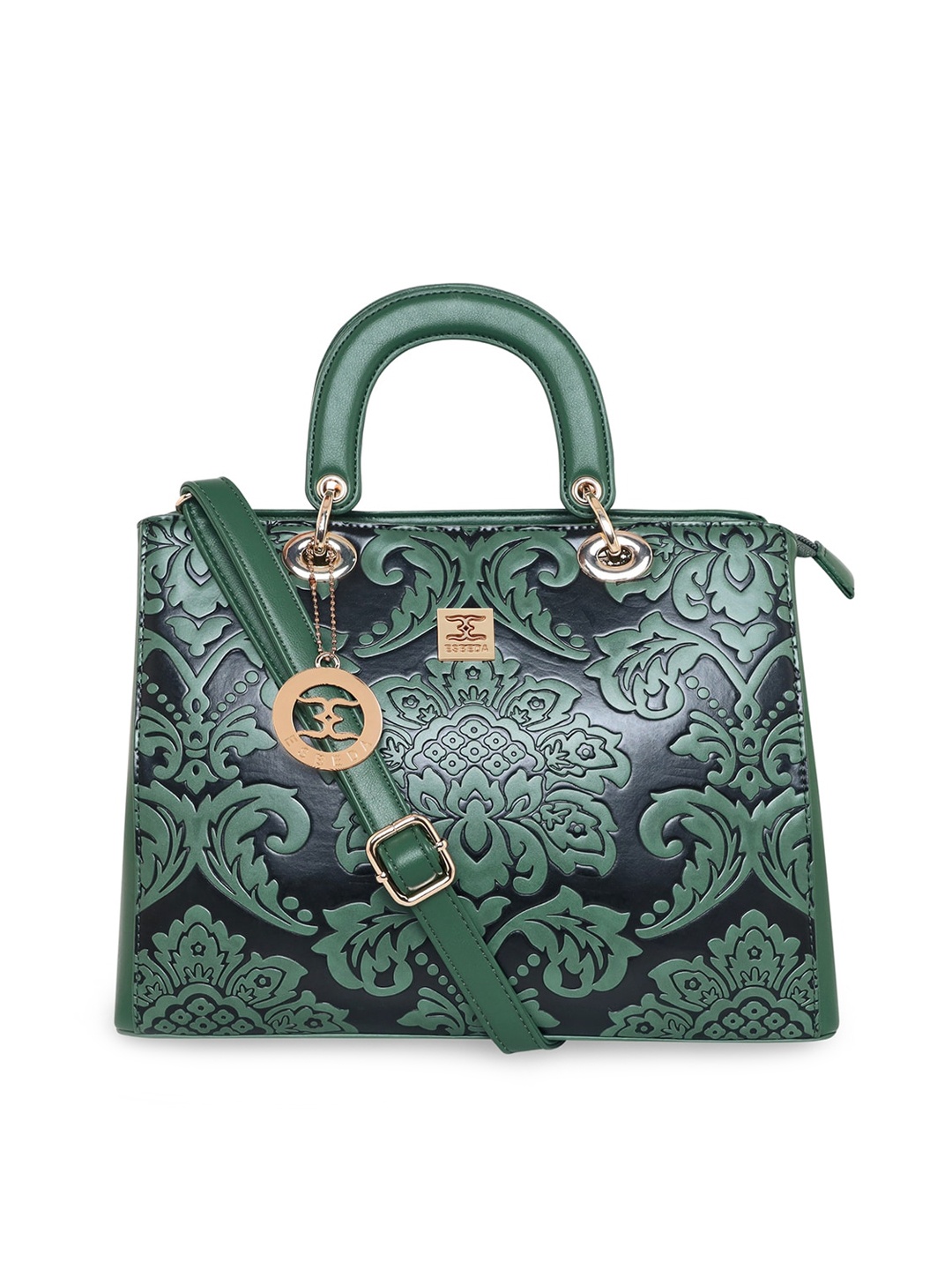 

ESBEDA Green Ethnic Motifs Textured PU Structured Handheld Bag