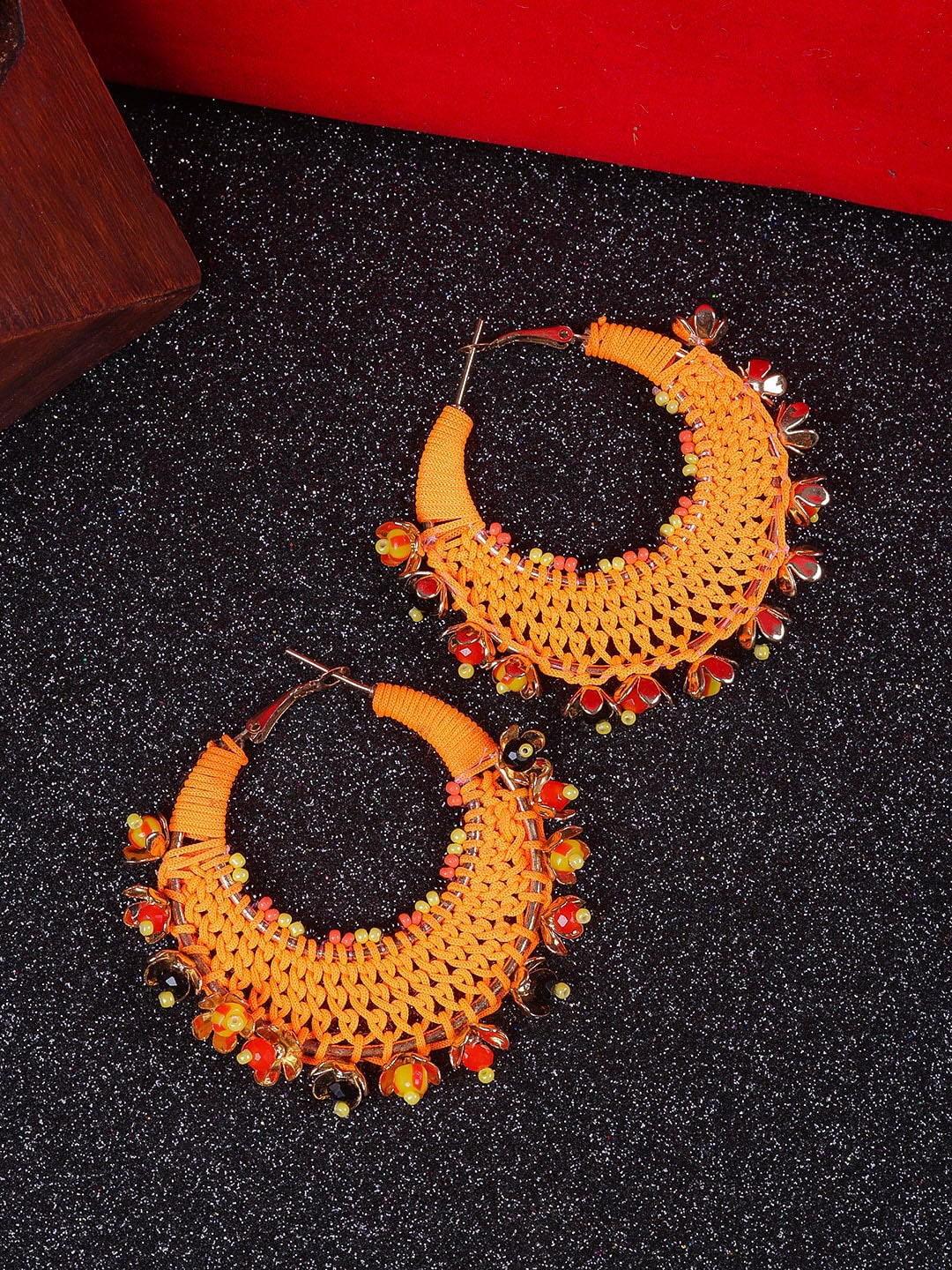 

DressBerry Orange & Yellow Gold-Plated Circular Artificial Beads Hoop Earrings