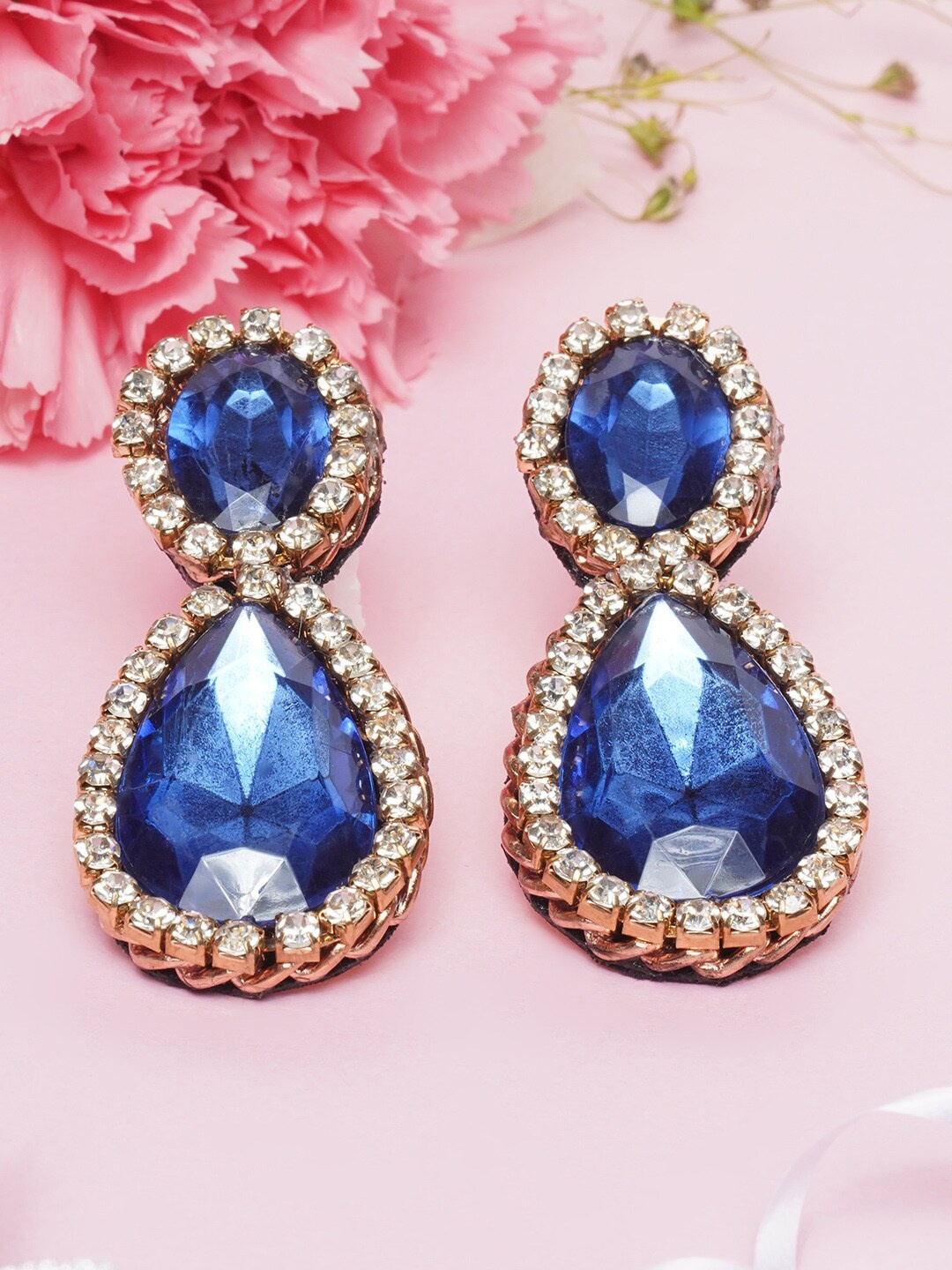 

DressBerry Navy Blue Rose Gold-Plated Contemporary Drop Earrings