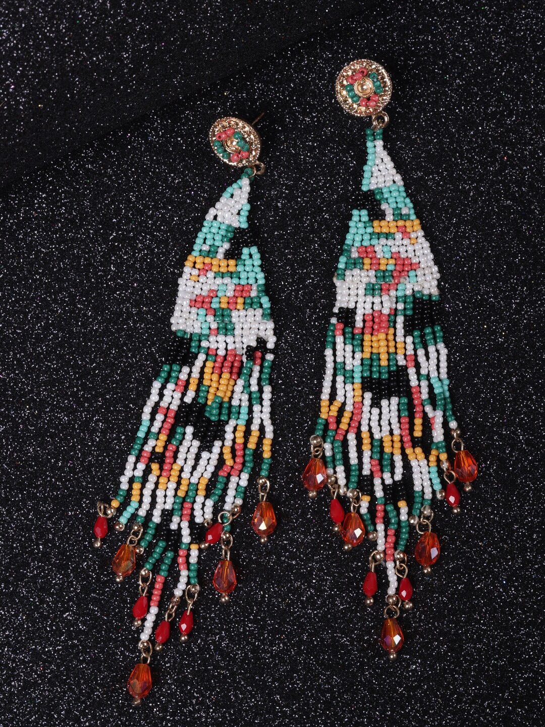 

DressBerry Gold-Plated Red & Blue Contemporary Drop Earrings