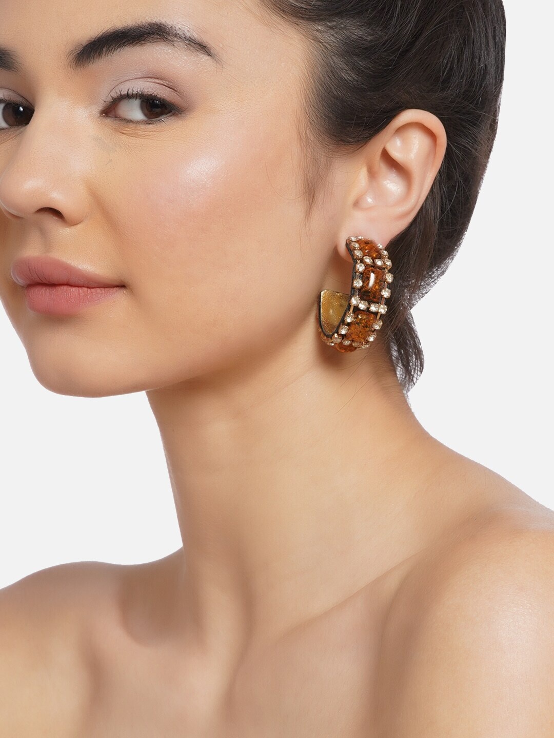 

DressBerry Women Brown & Gold-Plated Circular Half Hoop Earrings