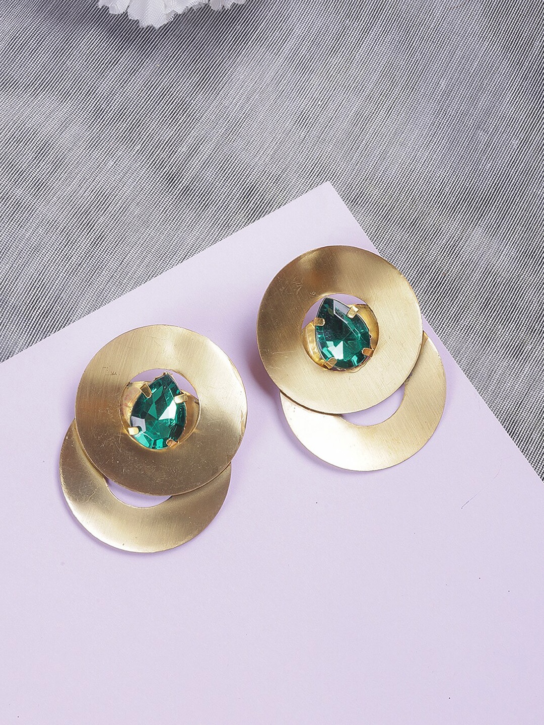 

DressBerry Green & Gold-Toned Circular Studs Earrings