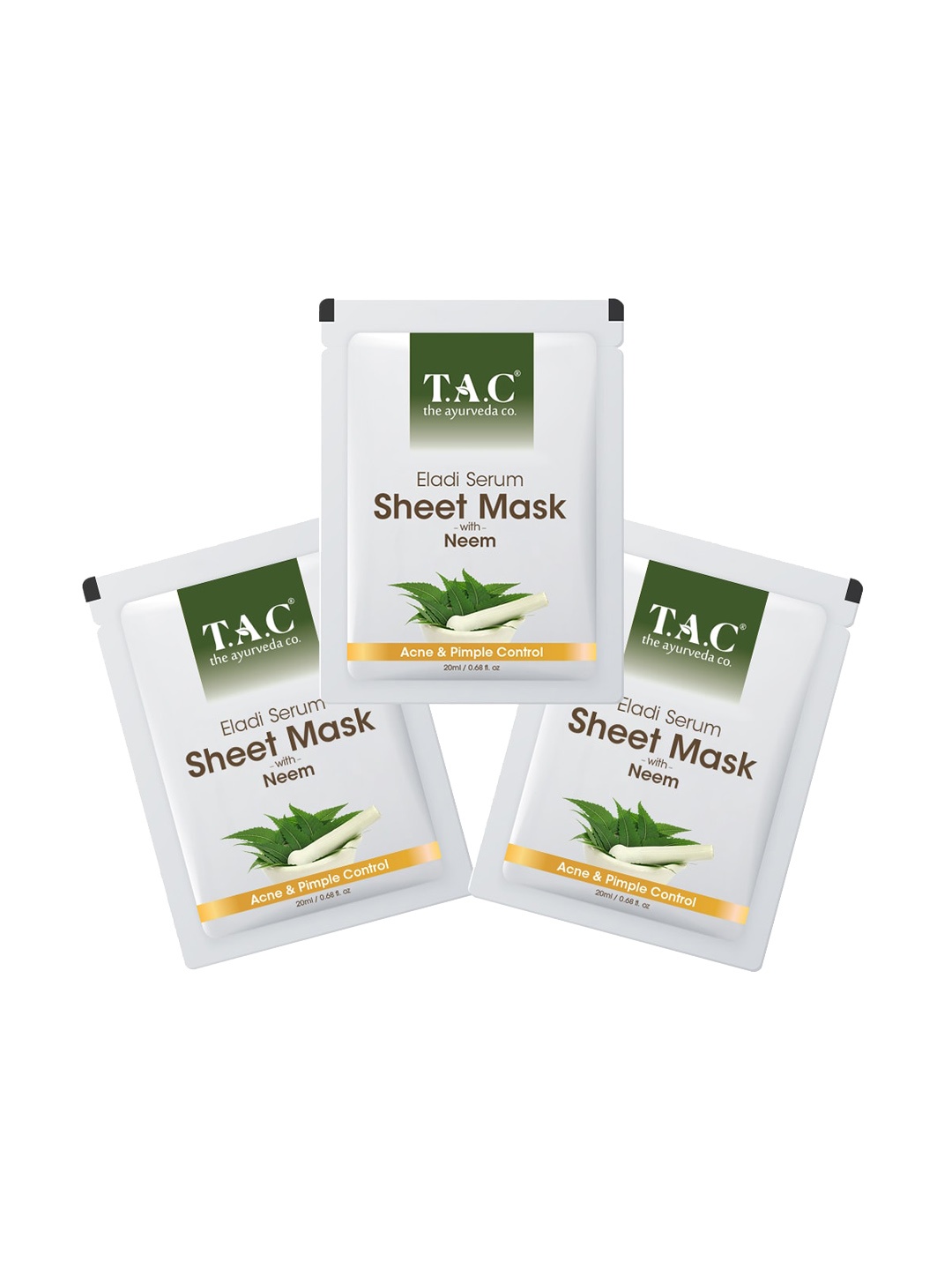 

TAC - The Ayurveda Co. Set of 3 Eladi Neem Serum Sheet Masks, Green