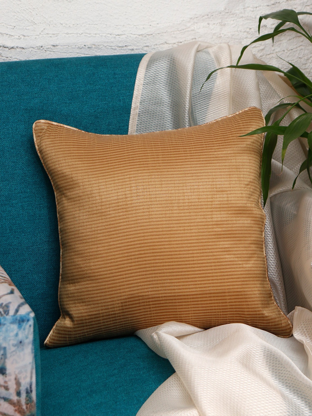 

ZEBA Mustard Striped Square Cushion Cover