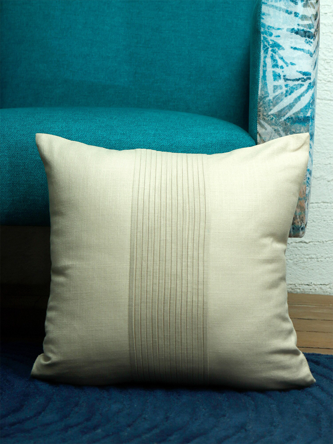 

ZEBA Gold-Toned Striped Pleats Square Cushion Cover