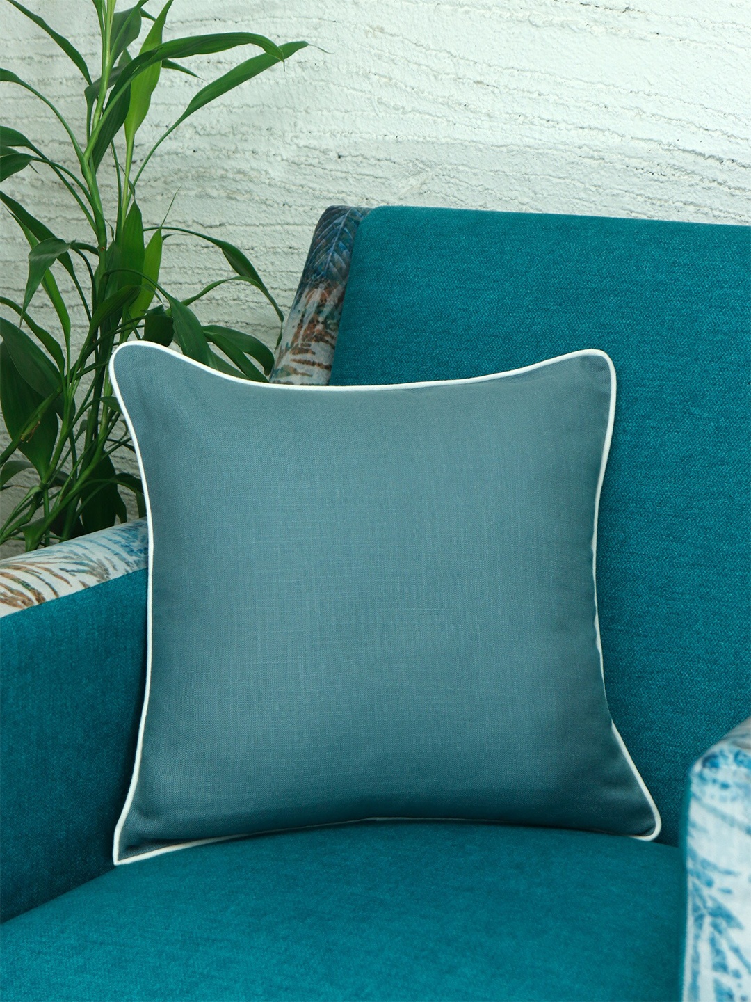 

ZEBA Teal Blue Cord Piping Square Cushion Cover