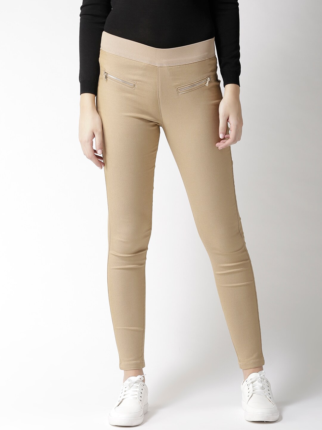 

Xpose Women Beige Solid Cotton Treggings
