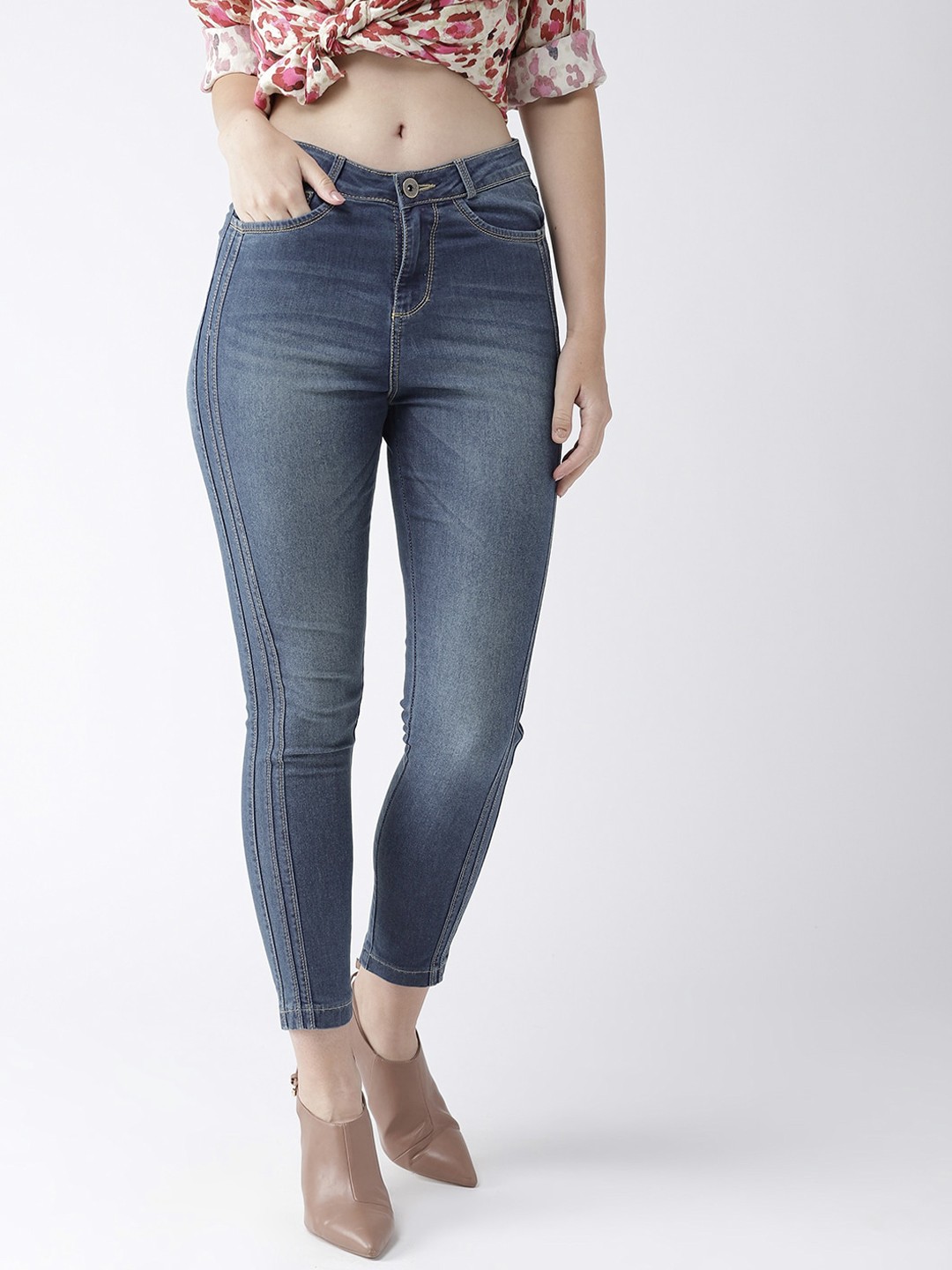 

Xpose Women Blue Comfort Slim Fit High-Rise Light Fade Stretchable Jeans