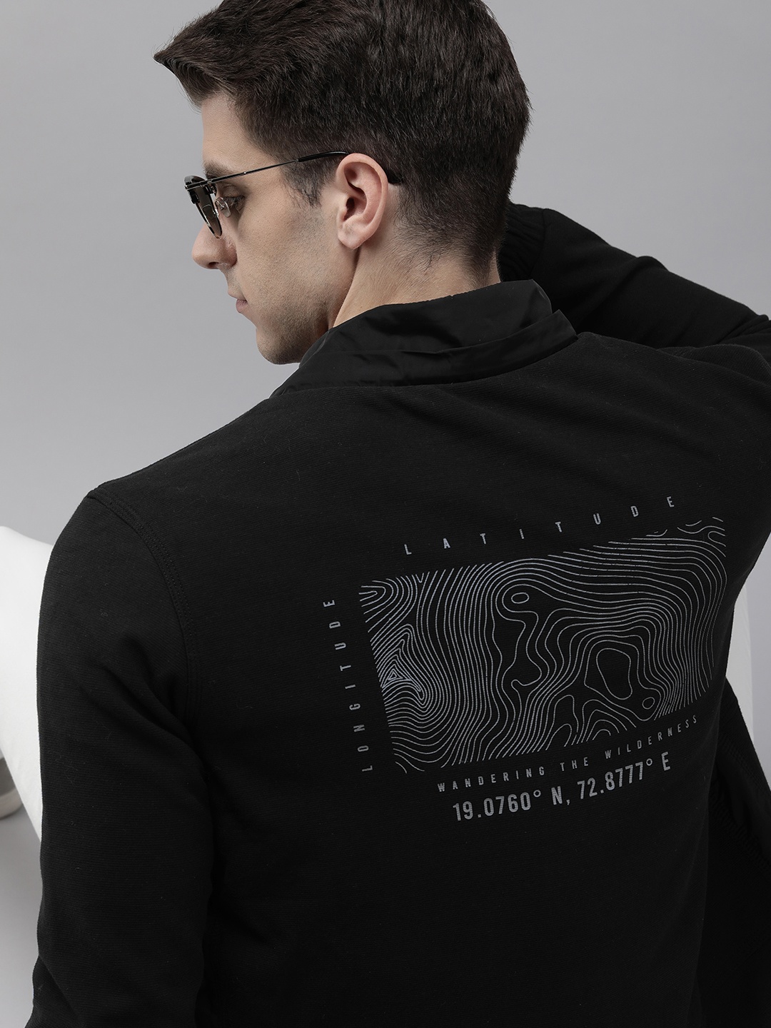 

SPYKAR Printed Bomber Jacket With Detachable Hood, Black