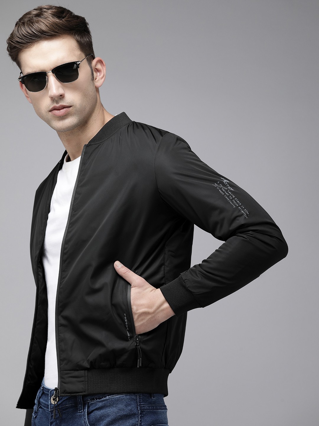 

SPYKAR Solid Long Sleeves Bomber Jacket, Black
