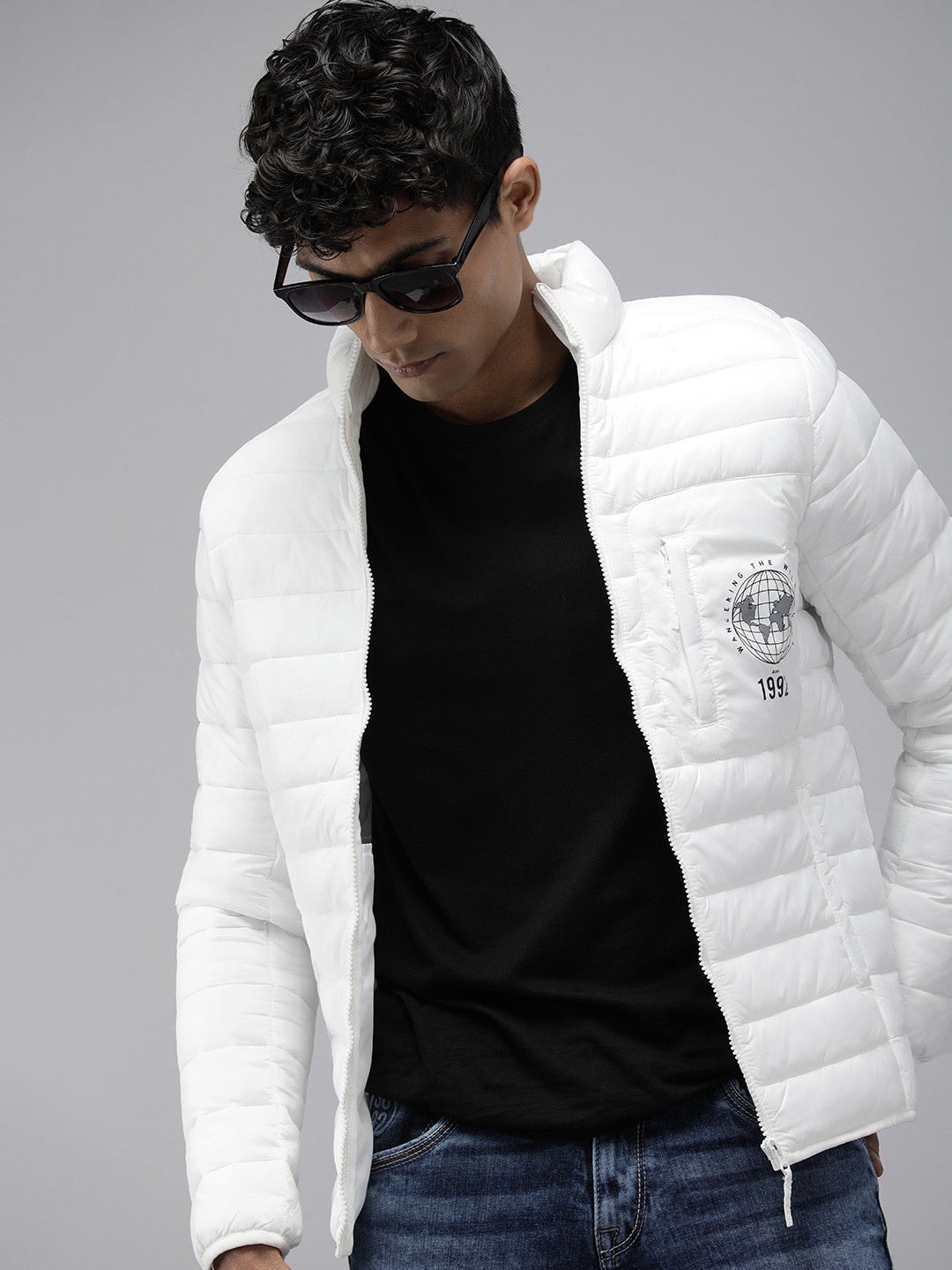 

SPYKAR Graphic Printed Puffer Jacket, White
