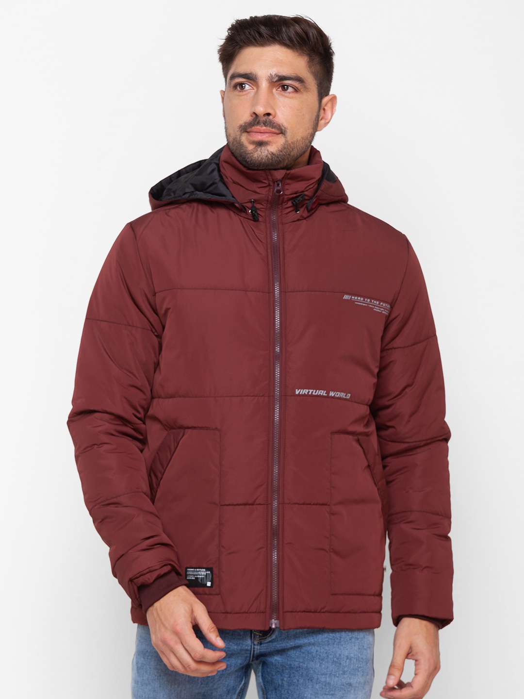 

SPYKAR Padded Jacket with Detachable Hood, Red