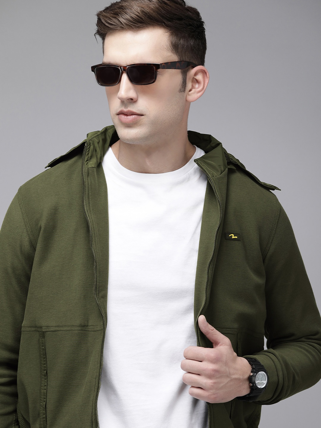 

SPYKAR Long Sleeves Hooded Bomber Jacket, Olive