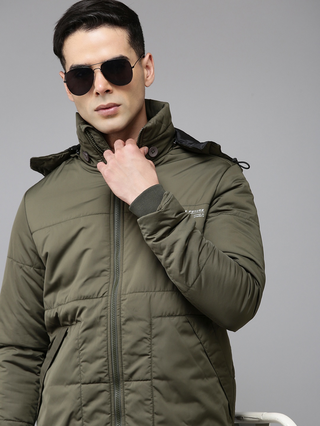 

SPYKAR Padded Jacket with Detachable Hood, Olive