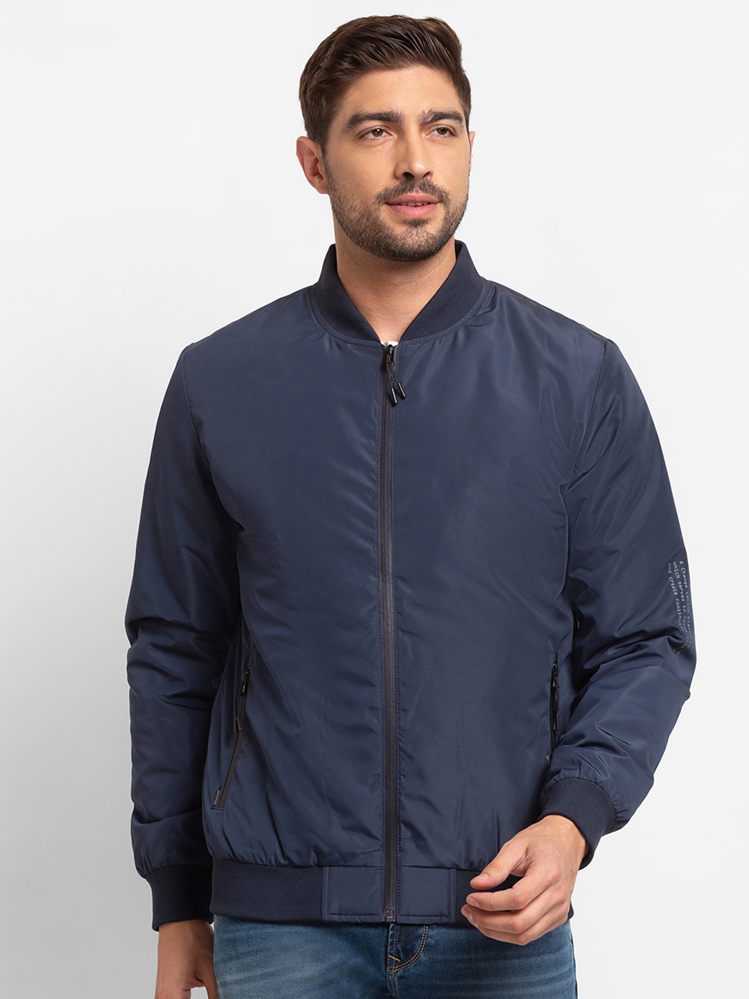 

SPYKAR Mock Collar Bomber Jacket, Navy blue