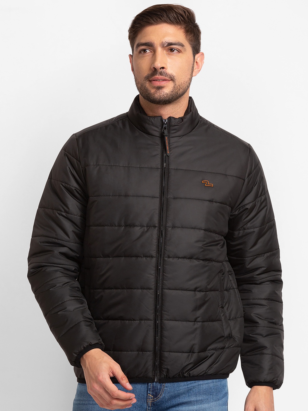 

SPYKAR Solid Mock-Collar Puffer Jacket, Black