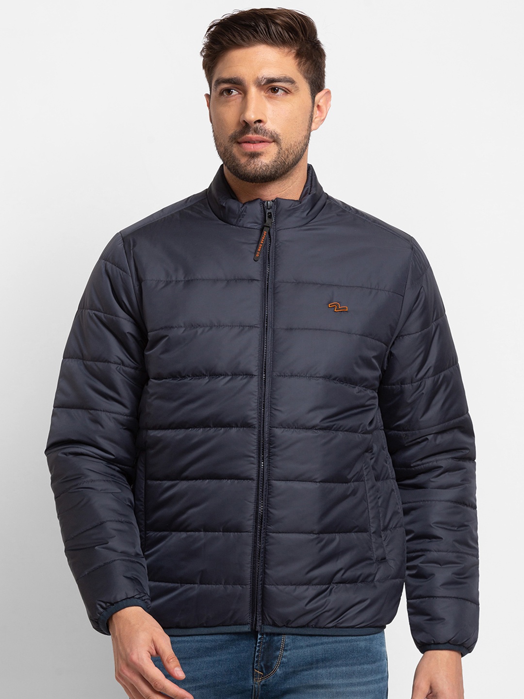 

SPYKAR Mock Collar Puffer Jacket, Navy blue