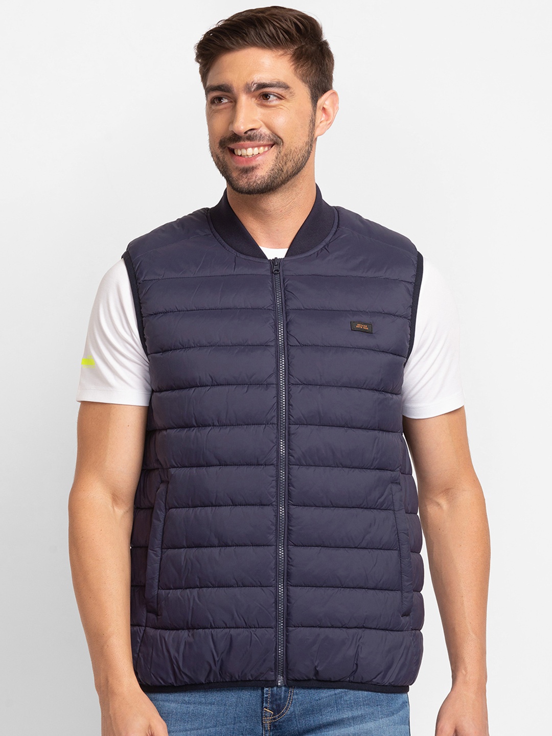 

SPYKAR Solid Stand-Collar Puffer Jacket, Navy blue