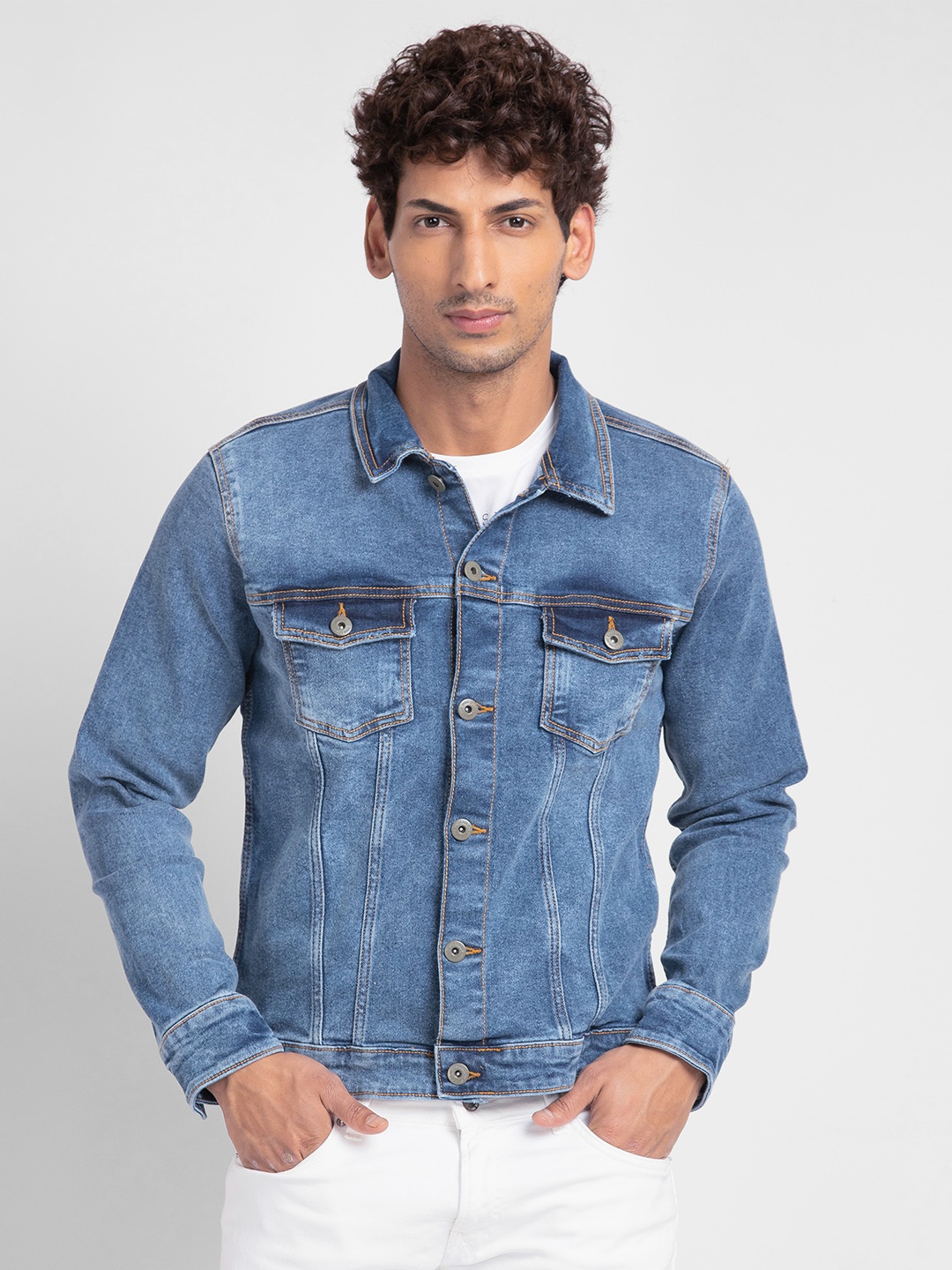 

SPYKAR Men Pure Cotton Denim Jacket, Blue