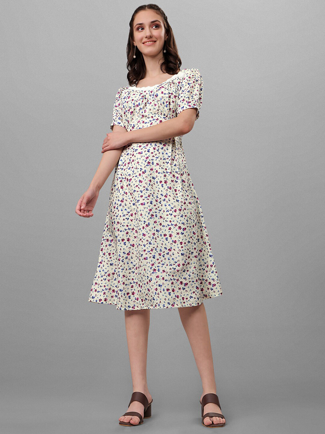 

GUFRINA Yellow Floral Printed A-Line Dress